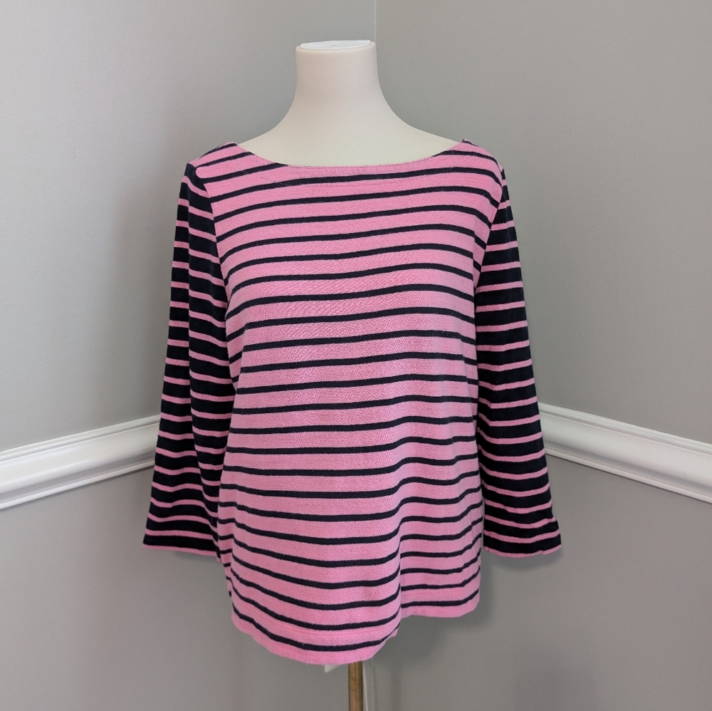 LOFT Pink and Black Striped Blouse